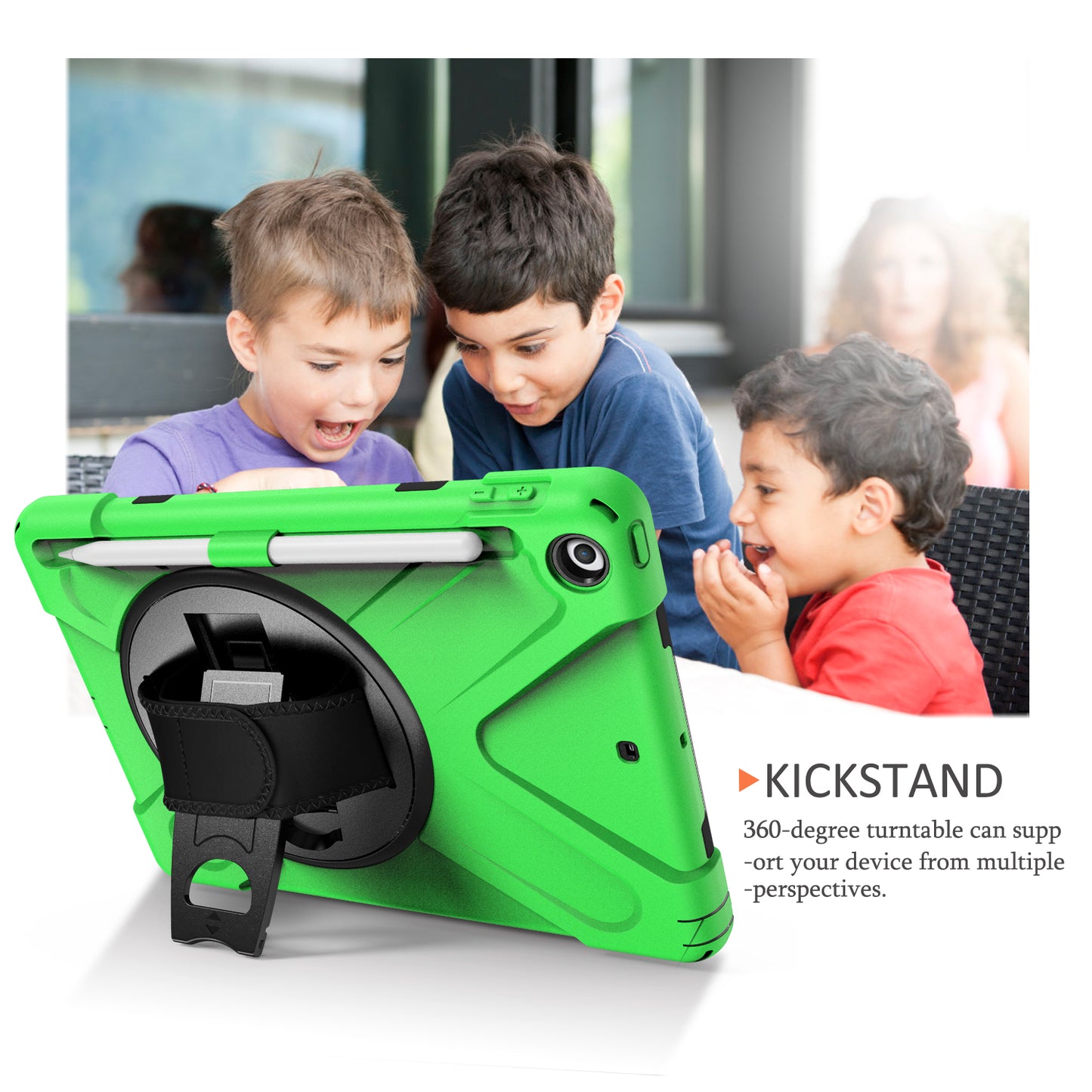 For iPad 9.7-inch (2018) / (2017) [X-Shape] PC + TPU Combo Case / 360 Degree Swivel Kickstand / Hand Strap and Shoulder Strap