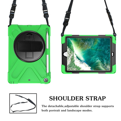 For iPad 9.7-inch (2018) / (2017) [X-Shape] PC + TPU Combo Case / 360 Degree Swivel Kickstand / Hand Strap and Shoulder Strap