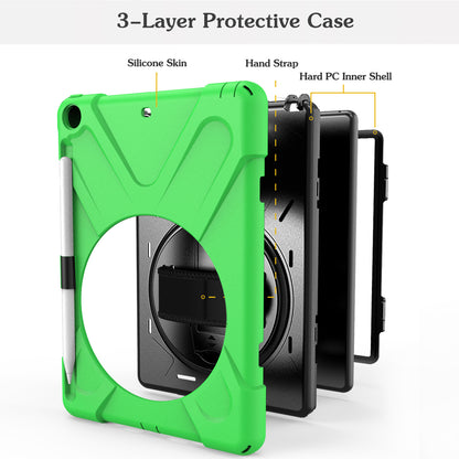 For iPad 9.7-inch (2018) / (2017) [X-Shape] PC + TPU Combo Case / 360 Degree Swivel Kickstand / Hand Strap and Shoulder Strap