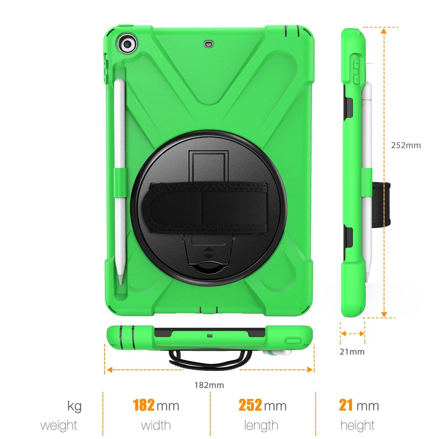 For iPad 9.7-inch (2018) / (2017) [X-Shape] PC + TPU Combo Case / 360 Degree Swivel Kickstand / Hand Strap and Shoulder Strap