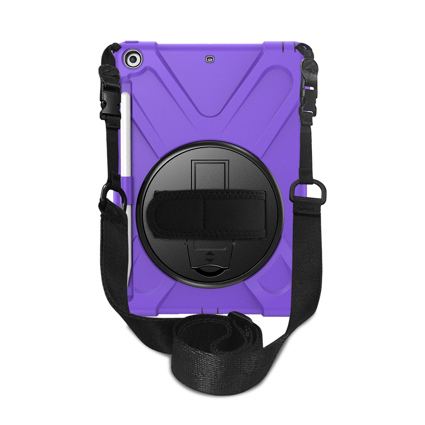 For iPad 9.7-inch (2018) / (2017) [X-Shape] PC + TPU Combo Case / 360 Degree Swivel Kickstand / Hand Strap and Shoulder Strap