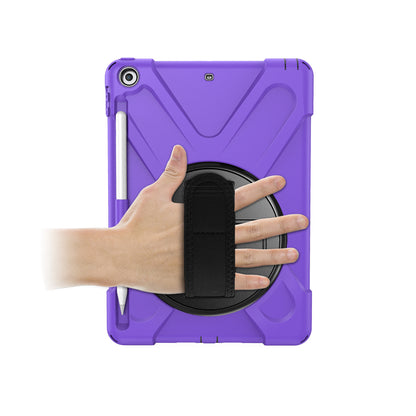 For iPad 9.7-inch (2018) / (2017) [X-Shape] PC + TPU Combo Case / 360 Degree Swivel Kickstand / Hand Strap and Shoulder Strap