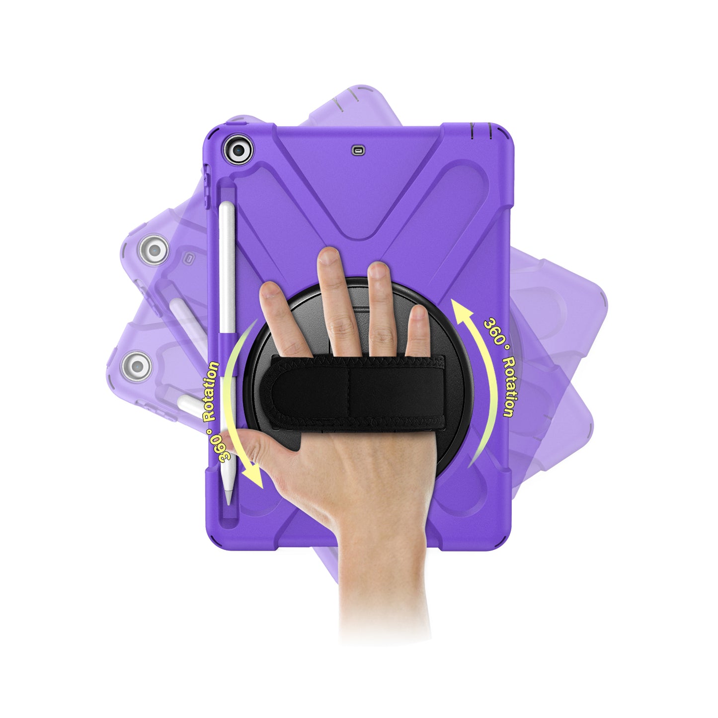 For iPad 9.7-inch (2018) / (2017) [X-Shape] PC + TPU Combo Case / 360 Degree Swivel Kickstand / Hand Strap and Shoulder Strap
