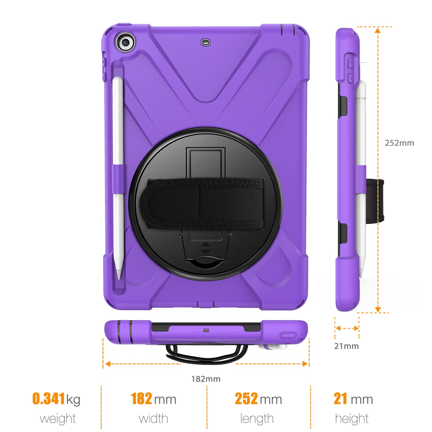 For iPad 9.7-inch (2018) / (2017) [X-Shape] PC + TPU Combo Case / 360 Degree Swivel Kickstand / Hand Strap and Shoulder Strap