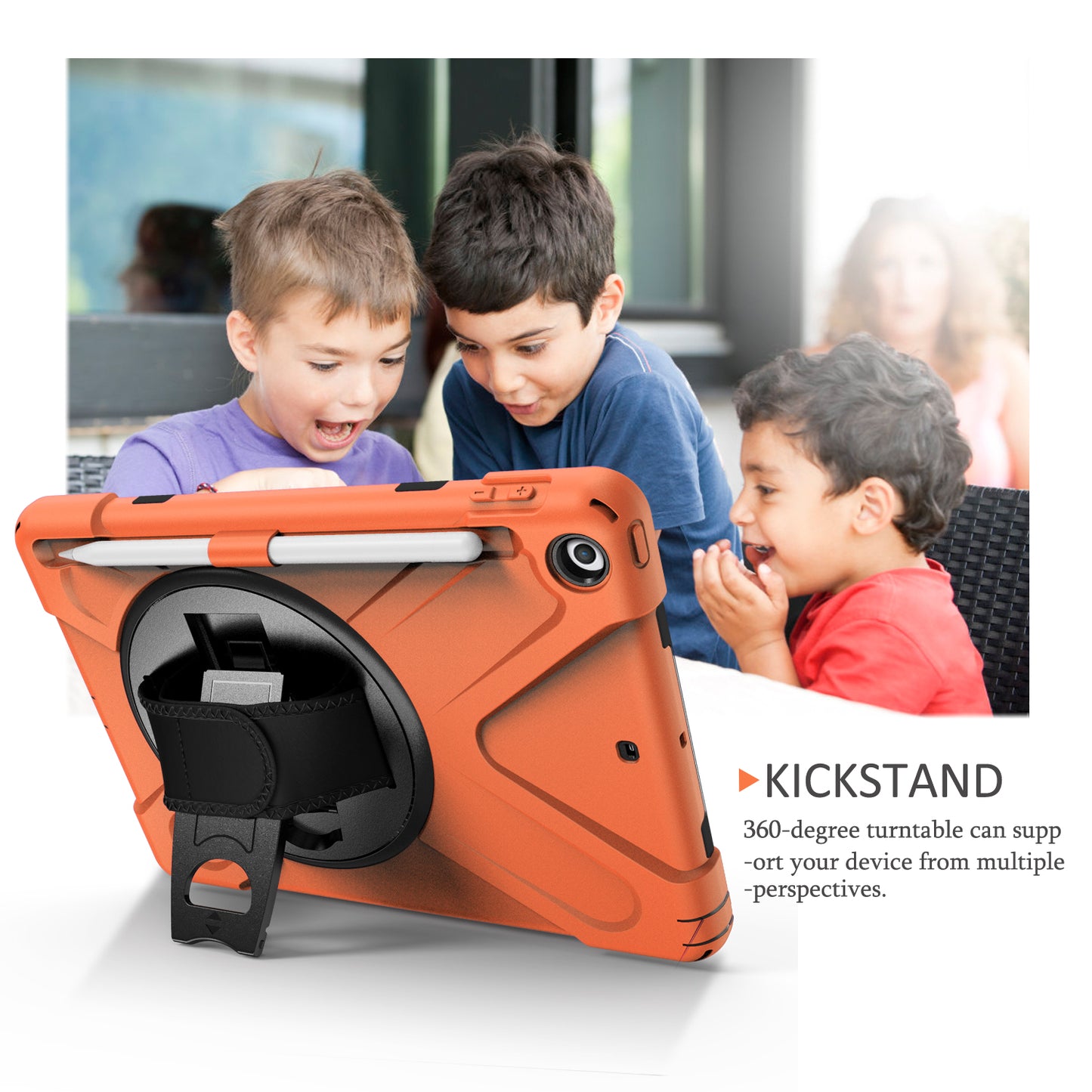 For iPad 9.7-inch (2018) / (2017) [X-Shape] PC + TPU Combo Case / 360 Degree Swivel Kickstand / Hand Strap and Shoulder Strap
