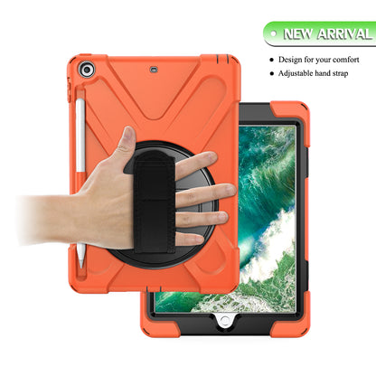 For iPad 9.7-inch (2018) / (2017) [X-Shape] PC + TPU Combo Case / 360 Degree Swivel Kickstand / Hand Strap and Shoulder Strap