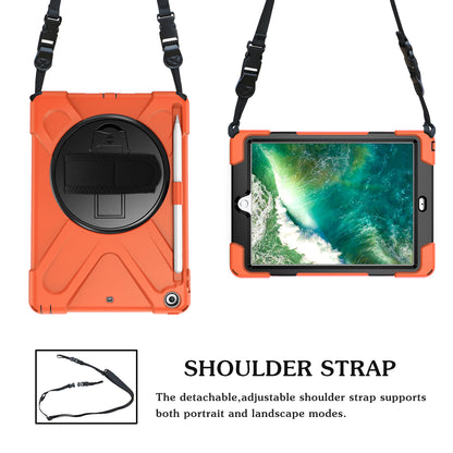 For iPad 9.7-inch (2018) / (2017) [X-Shape] PC + TPU Combo Case / 360 Degree Swivel Kickstand / Hand Strap and Shoulder Strap