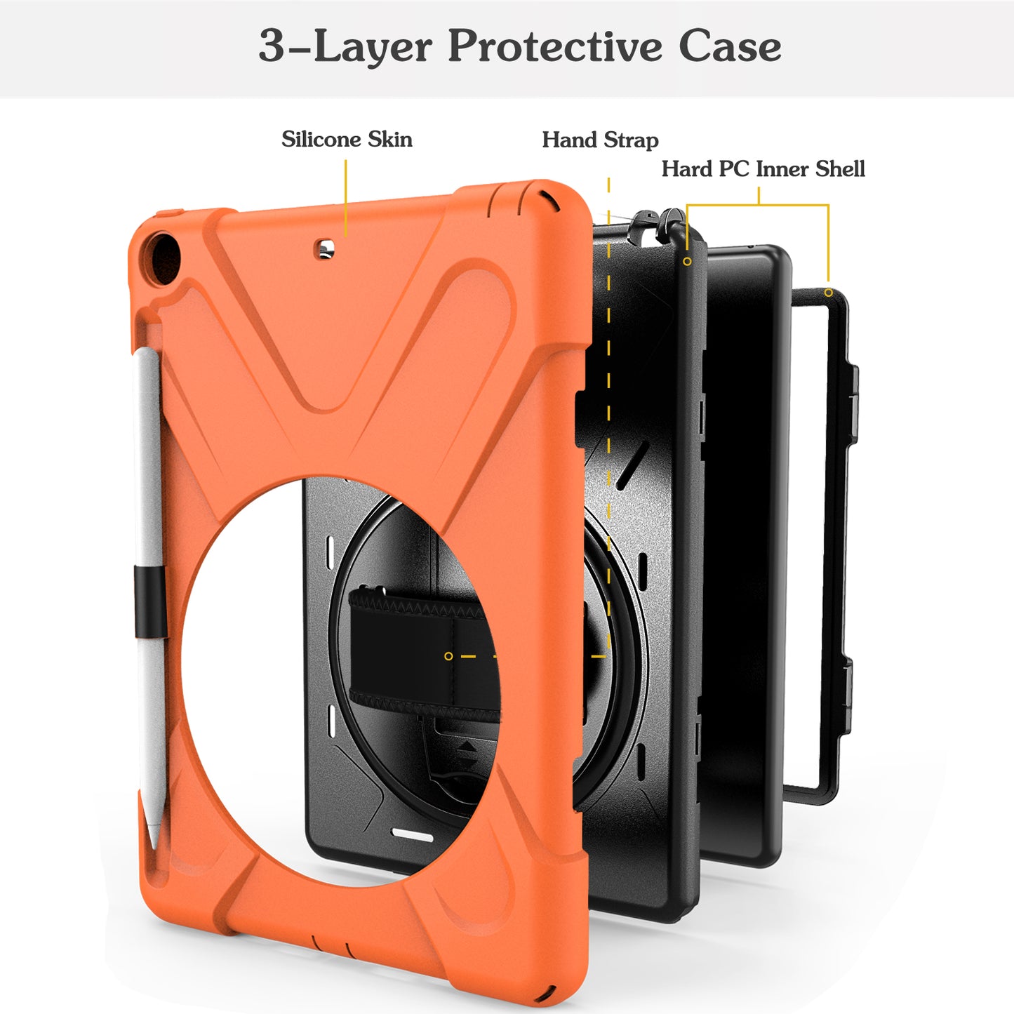 For iPad 9.7-inch (2018) / (2017) [X-Shape] PC + TPU Combo Case / 360 Degree Swivel Kickstand / Hand Strap and Shoulder Strap