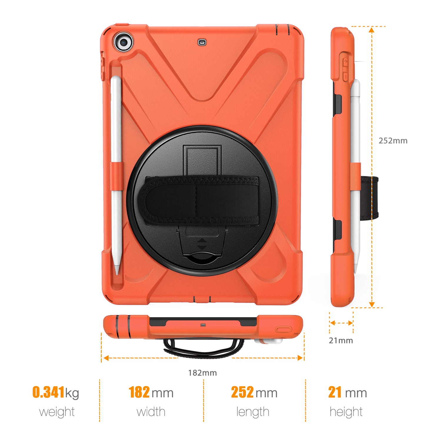 For iPad 9.7-inch (2018) / (2017) [X-Shape] PC + TPU Combo Case / 360 Degree Swivel Kickstand / Hand Strap and Shoulder Strap