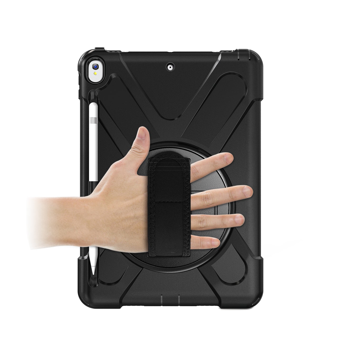For iPad Air 10.5 inch (2019) [X-Shape] PC + TPU Combo 360 Degree Swivel Kickstand Case with Hand Strap and Shoulder Strap