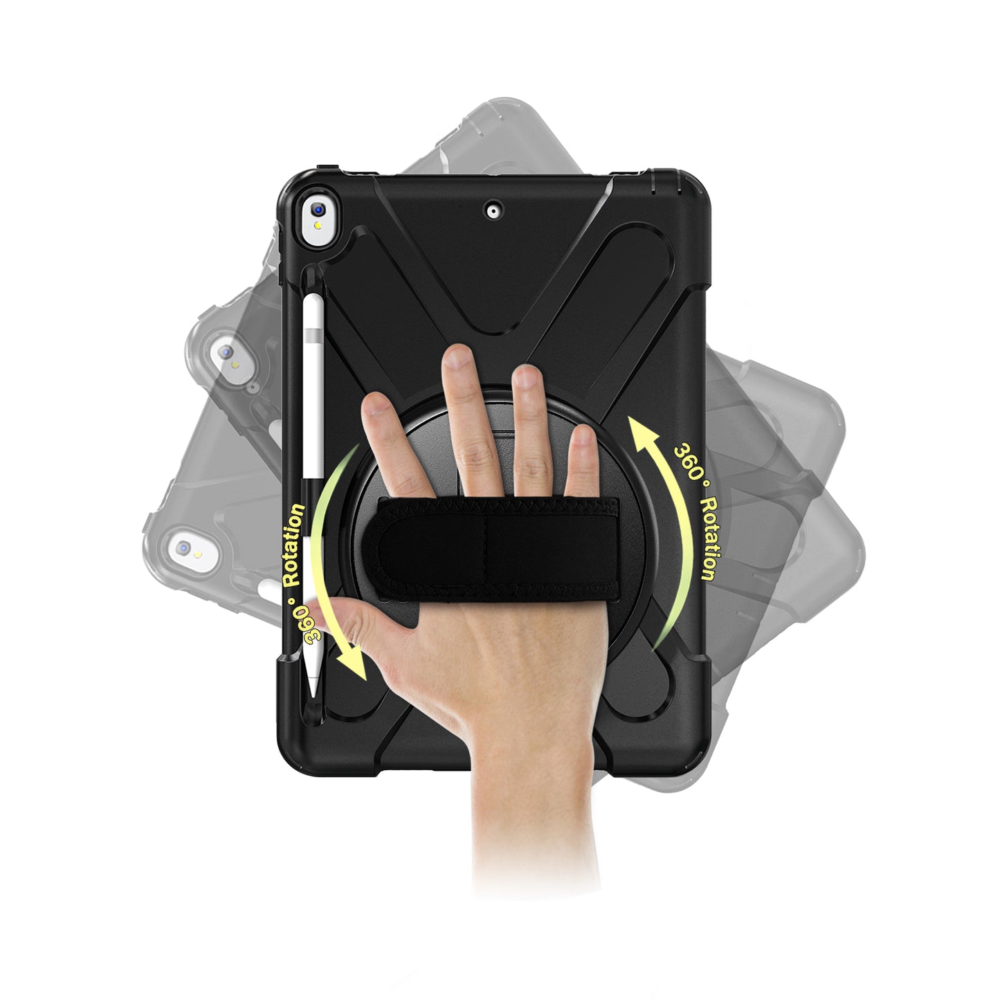 For iPad Air 10.5 inch (2019) [X-Shape] PC + TPU Combo 360 Degree Swivel Kickstand Case with Hand Strap and Shoulder Strap