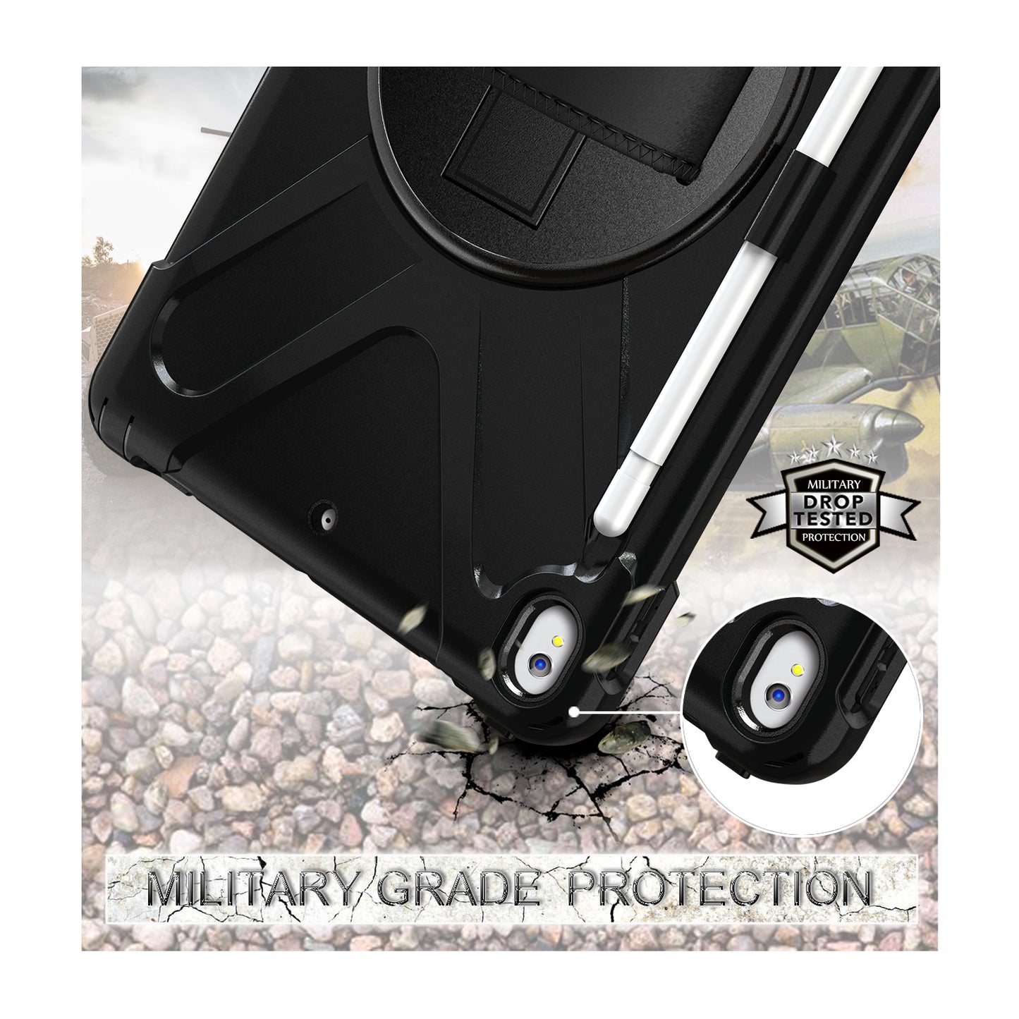 For iPad Air 10.5 inch (2019) [X-Shape] PC + TPU Combo 360 Degree Swivel Kickstand Case with Hand Strap and Shoulder Strap