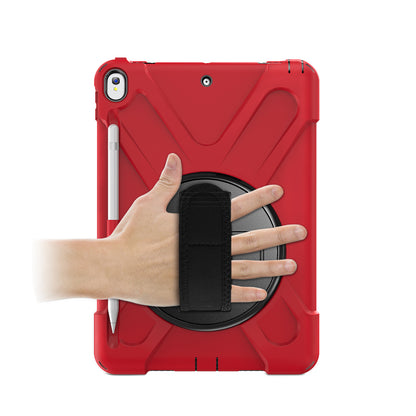 For iPad Air 10.5 inch (2019) [X-Shape] PC + TPU Combo 360 Degree Swivel Kickstand Case with Hand Strap and Shoulder Strap