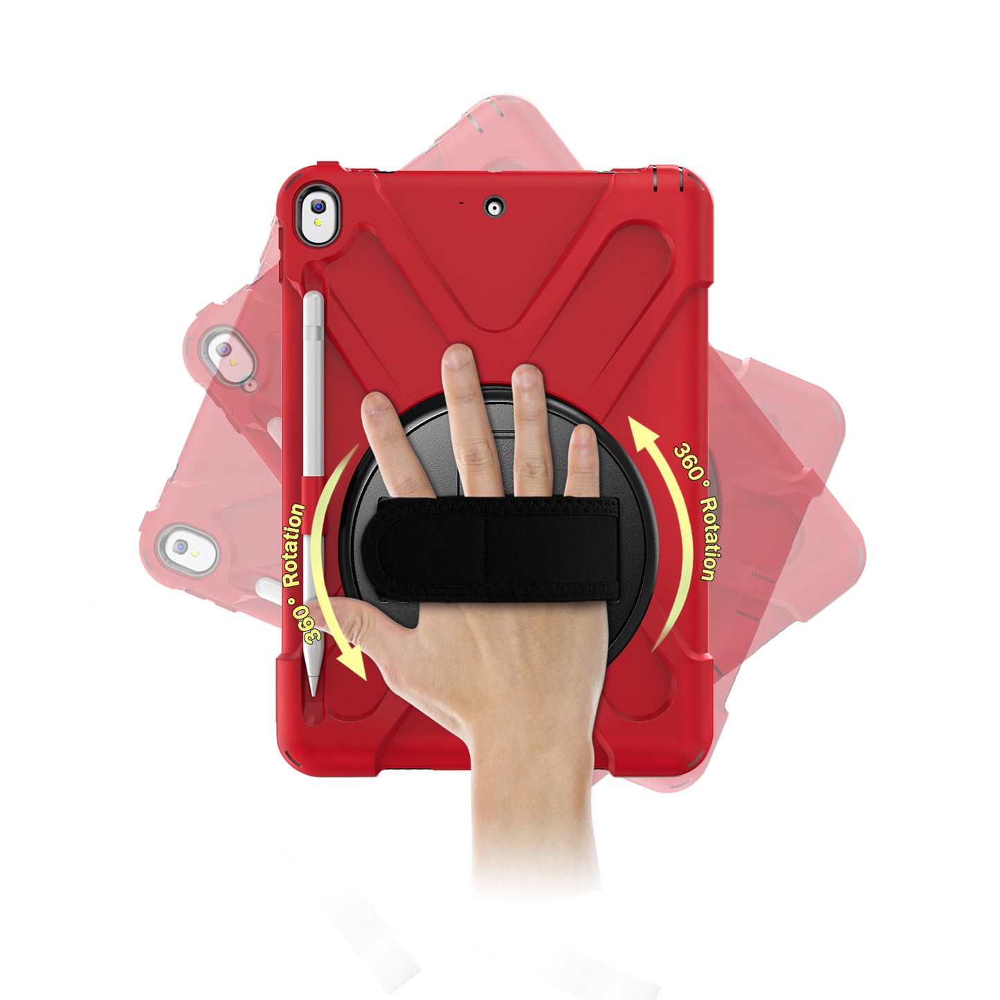For iPad Air 10.5 inch (2019) [X-Shape] PC + TPU Combo 360 Degree Swivel Kickstand Case with Hand Strap and Shoulder Strap