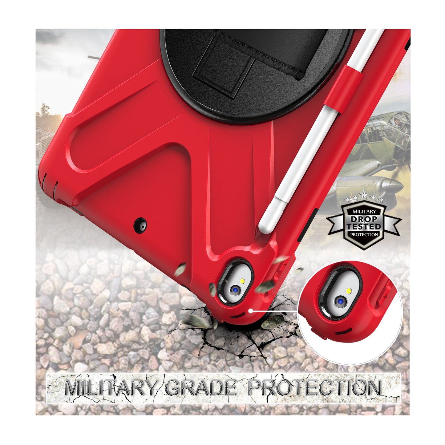For iPad Air 10.5 inch (2019) [X-Shape] PC + TPU Combo 360 Degree Swivel Kickstand Case with Hand Strap and Shoulder Strap
