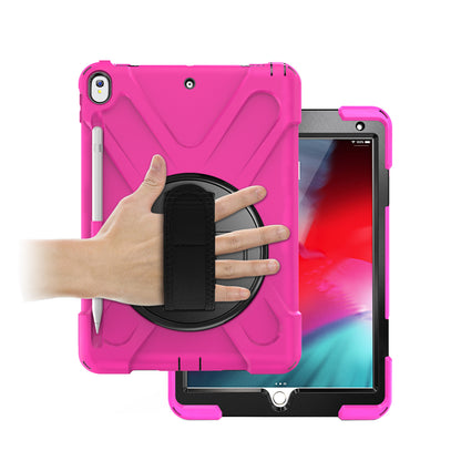 For iPad Air 10.5 inch (2019) [X-Shape] PC + TPU Combo 360 Degree Swivel Kickstand Case with Hand Strap and Shoulder Strap