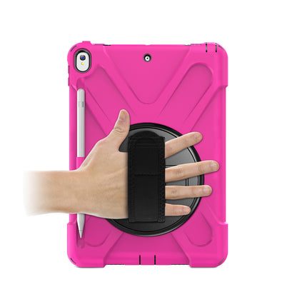 For iPad Air 10.5 inch (2019) [X-Shape] PC + TPU Combo 360 Degree Swivel Kickstand Case with Hand Strap and Shoulder Strap
