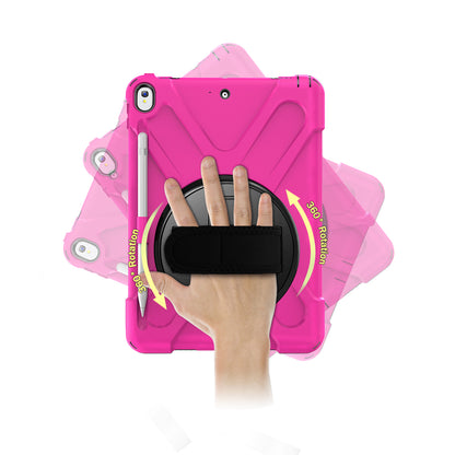 For iPad Air 10.5 inch (2019) [X-Shape] PC + TPU Combo 360 Degree Swivel Kickstand Case with Hand Strap and Shoulder Strap