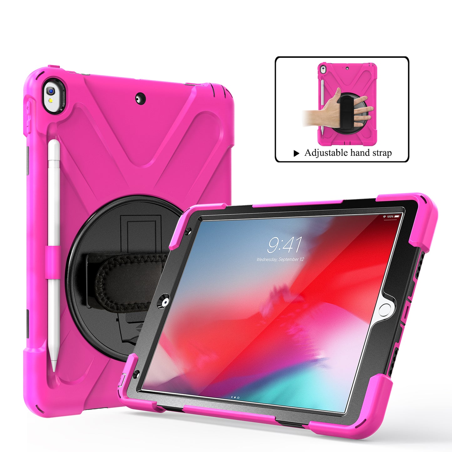 For iPad Air 10.5 inch (2019) [X-Shape] PC + TPU Combo 360 Degree Swivel Kickstand Case with Hand Strap and Shoulder Strap
