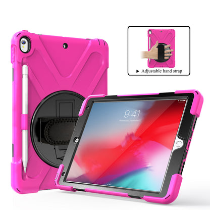 For iPad Air 10.5 inch (2019) [X-Shape] PC + TPU Combo 360 Degree Swivel Kickstand Case with Hand Strap and Shoulder Strap