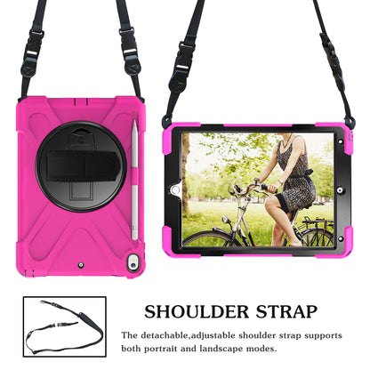 For iPad Air 10.5 inch (2019) [X-Shape] PC + TPU Combo 360 Degree Swivel Kickstand Case with Hand Strap and Shoulder Strap