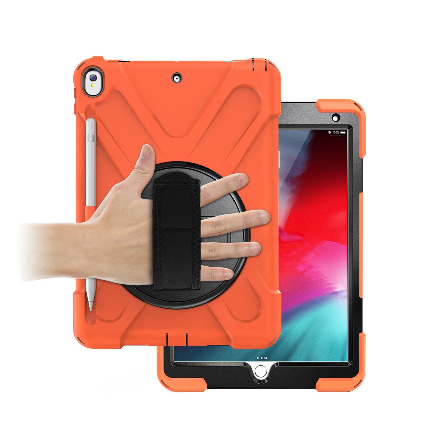 For iPad Air 10.5 inch (2019) [X-Shape] PC + TPU Combo 360 Degree Swivel Kickstand Case with Hand Strap and Shoulder Strap