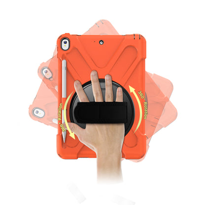 For iPad Air 10.5 inch (2019) [X-Shape] PC + TPU Combo 360 Degree Swivel Kickstand Case with Hand Strap and Shoulder Strap