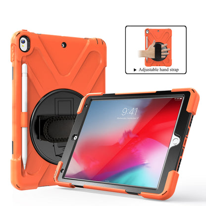 For iPad Air 10.5 inch (2019) [X-Shape] PC + TPU Combo 360 Degree Swivel Kickstand Case with Hand Strap and Shoulder Strap