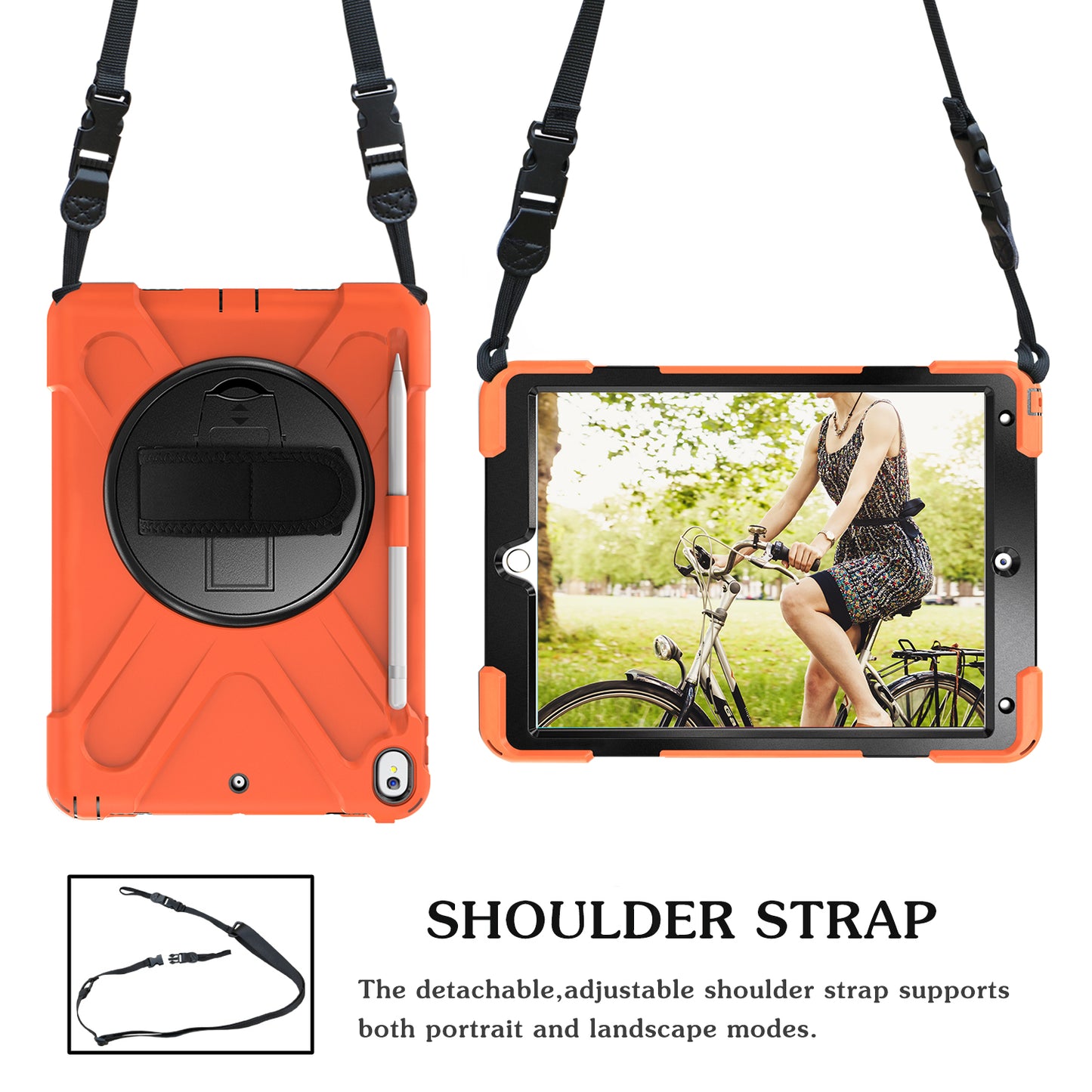For iPad Air 10.5 inch (2019) [X-Shape] PC + TPU Combo 360 Degree Swivel Kickstand Case with Hand Strap and Shoulder Strap