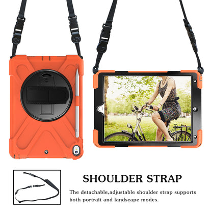 For iPad Air 10.5 inch (2019) [X-Shape] PC + TPU Combo 360 Degree Swivel Kickstand Case with Hand Strap and Shoulder Strap