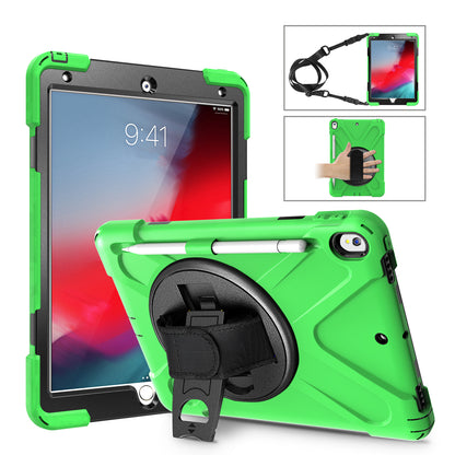 For iPad Air 10.5 inch (2019) [X-Shape] PC + TPU Combo 360 Degree Swivel Kickstand Case with Hand Strap and Shoulder Strap