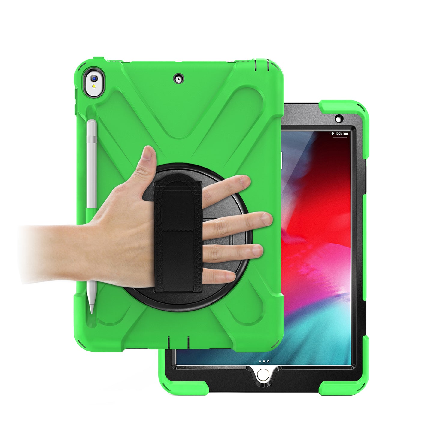 For iPad Air 10.5 inch (2019) [X-Shape] PC + TPU Combo 360 Degree Swivel Kickstand Case with Hand Strap and Shoulder Strap
