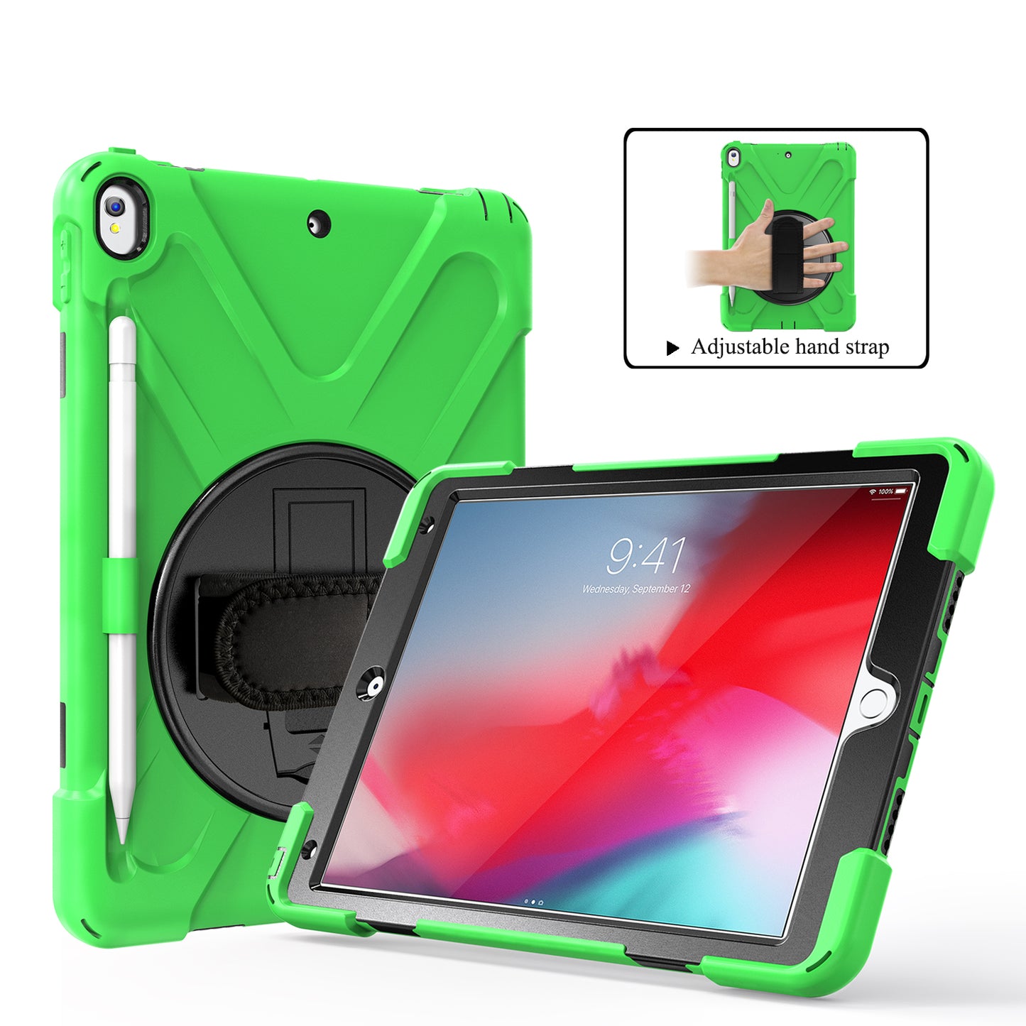 For iPad Air 10.5 inch (2019) [X-Shape] PC + TPU Combo 360 Degree Swivel Kickstand Case with Hand Strap and Shoulder Strap