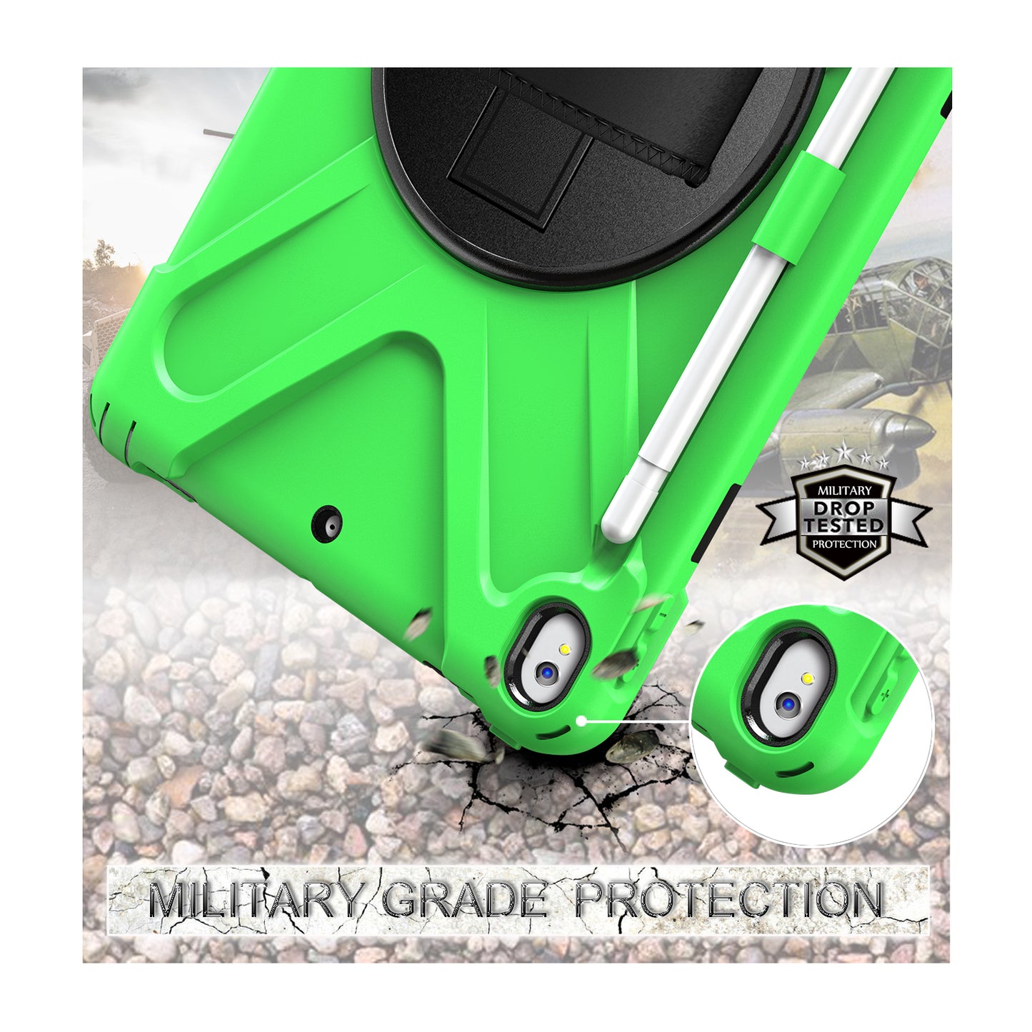 For iPad Air 10.5 inch (2019) [X-Shape] PC + TPU Combo 360 Degree Swivel Kickstand Case with Hand Strap and Shoulder Strap