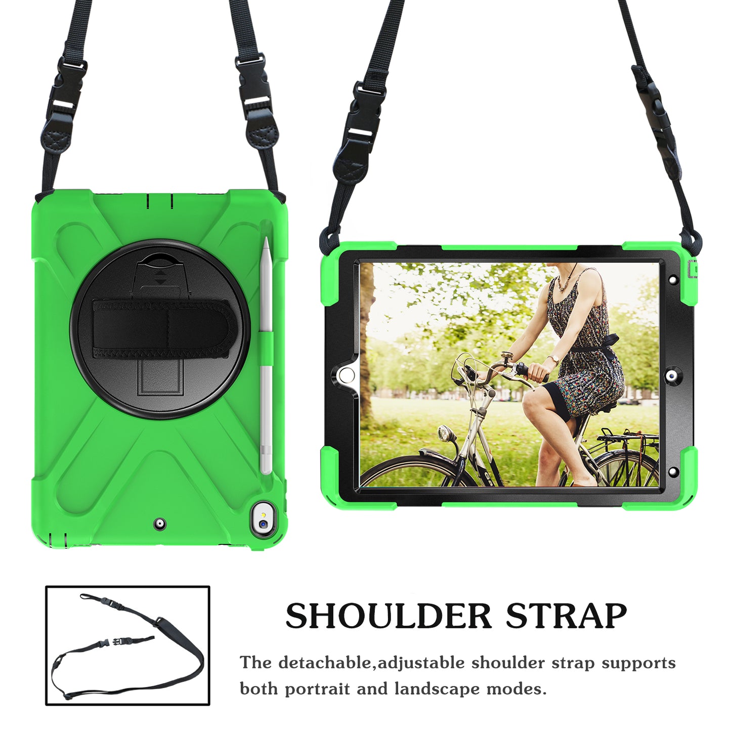 For iPad Air 10.5 inch (2019) [X-Shape] PC + TPU Combo 360 Degree Swivel Kickstand Case with Hand Strap and Shoulder Strap