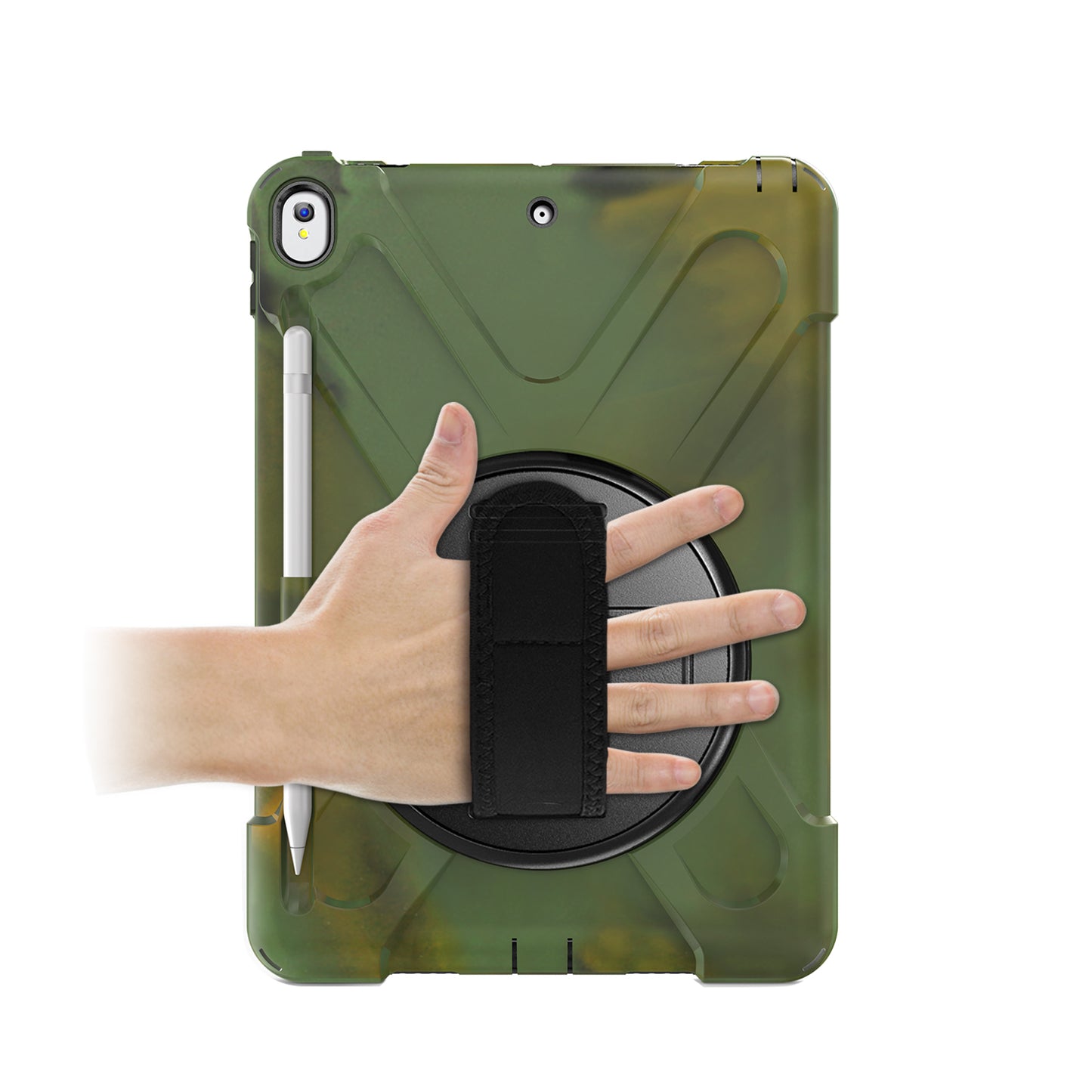 For iPad Air 10.5 inch (2019) [X-Shape] PC + TPU Combo 360 Degree Swivel Kickstand Case with Hand Strap and Shoulder Strap