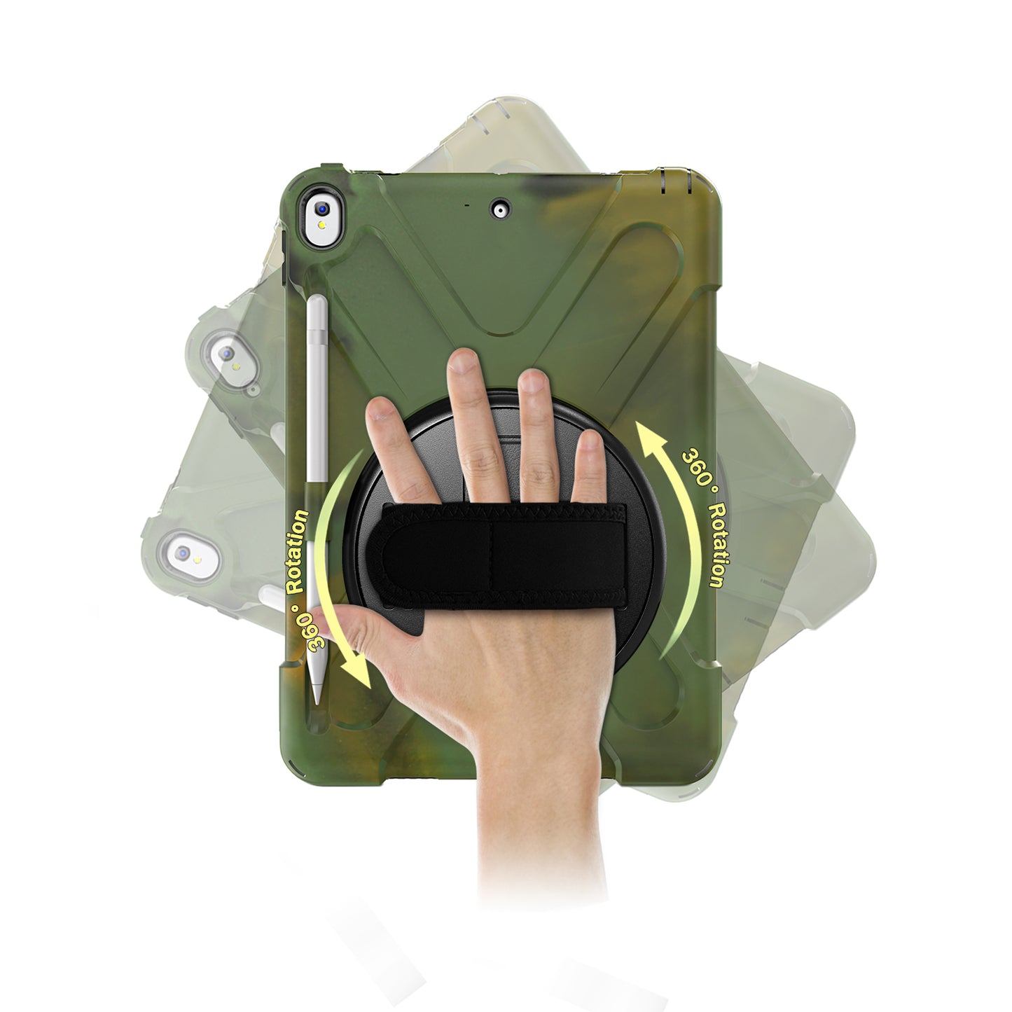 For iPad Air 10.5 inch (2019) [X-Shape] PC + TPU Combo 360 Degree Swivel Kickstand Case with Hand Strap and Shoulder Strap
