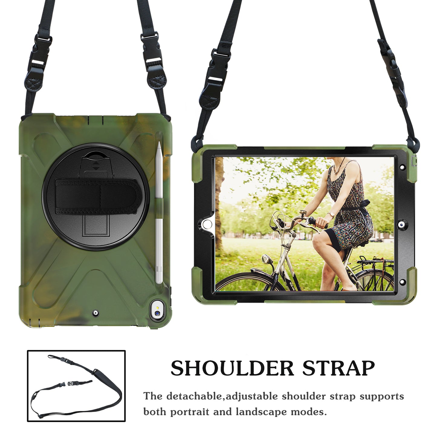 For iPad Air 10.5 inch (2019) [X-Shape] PC + TPU Combo 360 Degree Swivel Kickstand Case with Hand Strap and Shoulder Strap