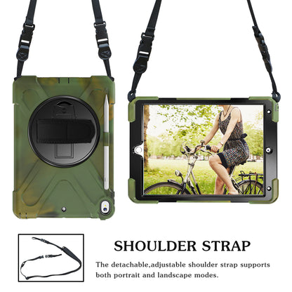For iPad Air 10.5 inch (2019) [X-Shape] PC + TPU Combo 360 Degree Swivel Kickstand Case with Hand Strap and Shoulder Strap
