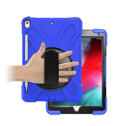 For iPad Air 10.5 inch (2019) [X-Shape] PC + TPU Combo 360 Degree Swivel Kickstand Case with Hand Strap and Shoulder Strap