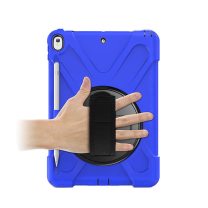 For iPad Air 10.5 inch (2019) [X-Shape] PC + TPU Combo 360 Degree Swivel Kickstand Case with Hand Strap and Shoulder Strap
