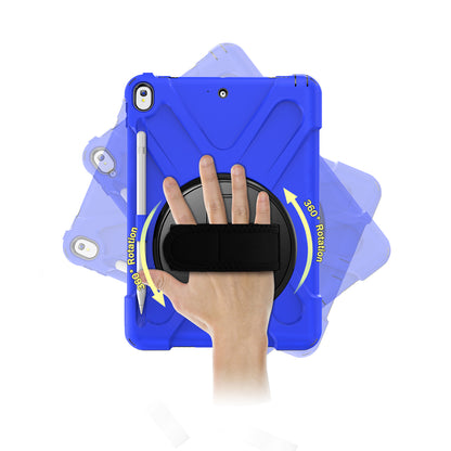 For iPad Air 10.5 inch (2019) [X-Shape] PC + TPU Combo 360 Degree Swivel Kickstand Case with Hand Strap and Shoulder Strap
