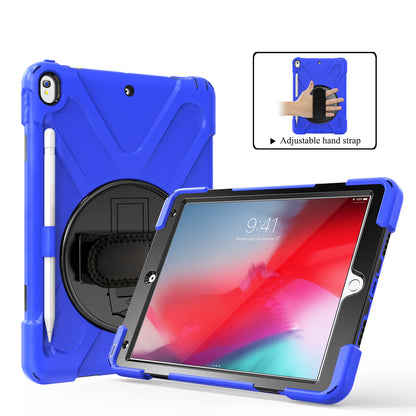 For iPad Air 10.5 inch (2019) [X-Shape] PC + TPU Combo 360 Degree Swivel Kickstand Case with Hand Strap and Shoulder Strap