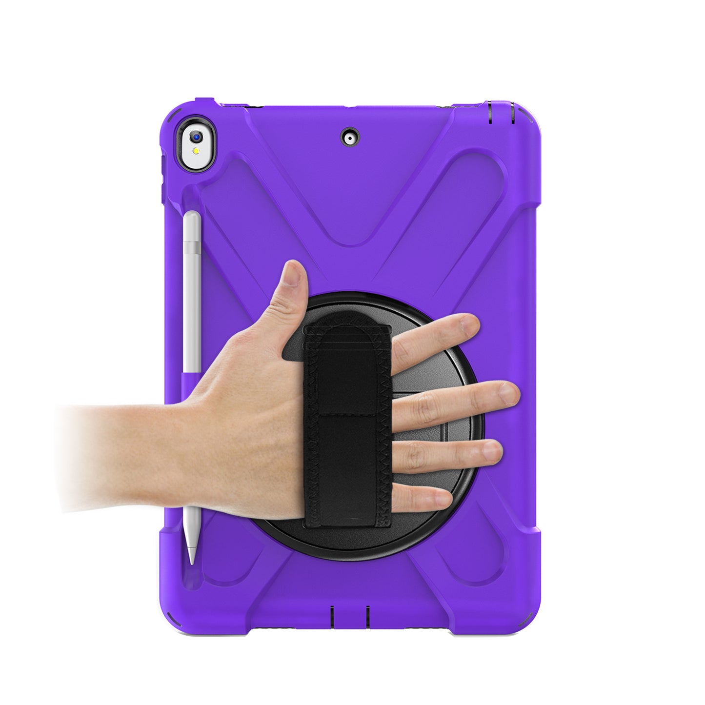 For iPad Air 10.5 inch (2019) [X-Shape] PC + TPU Combo 360 Degree Swivel Kickstand Case with Hand Strap and Shoulder Strap