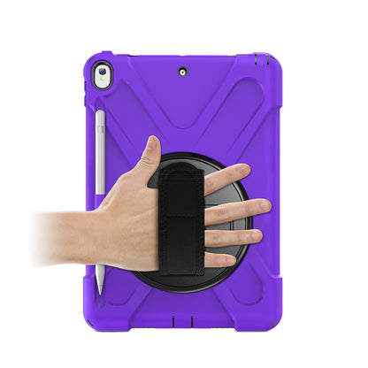 For iPad Air 10.5 inch (2019) [X-Shape] PC + TPU Combo 360 Degree Swivel Kickstand Case with Hand Strap and Shoulder Strap