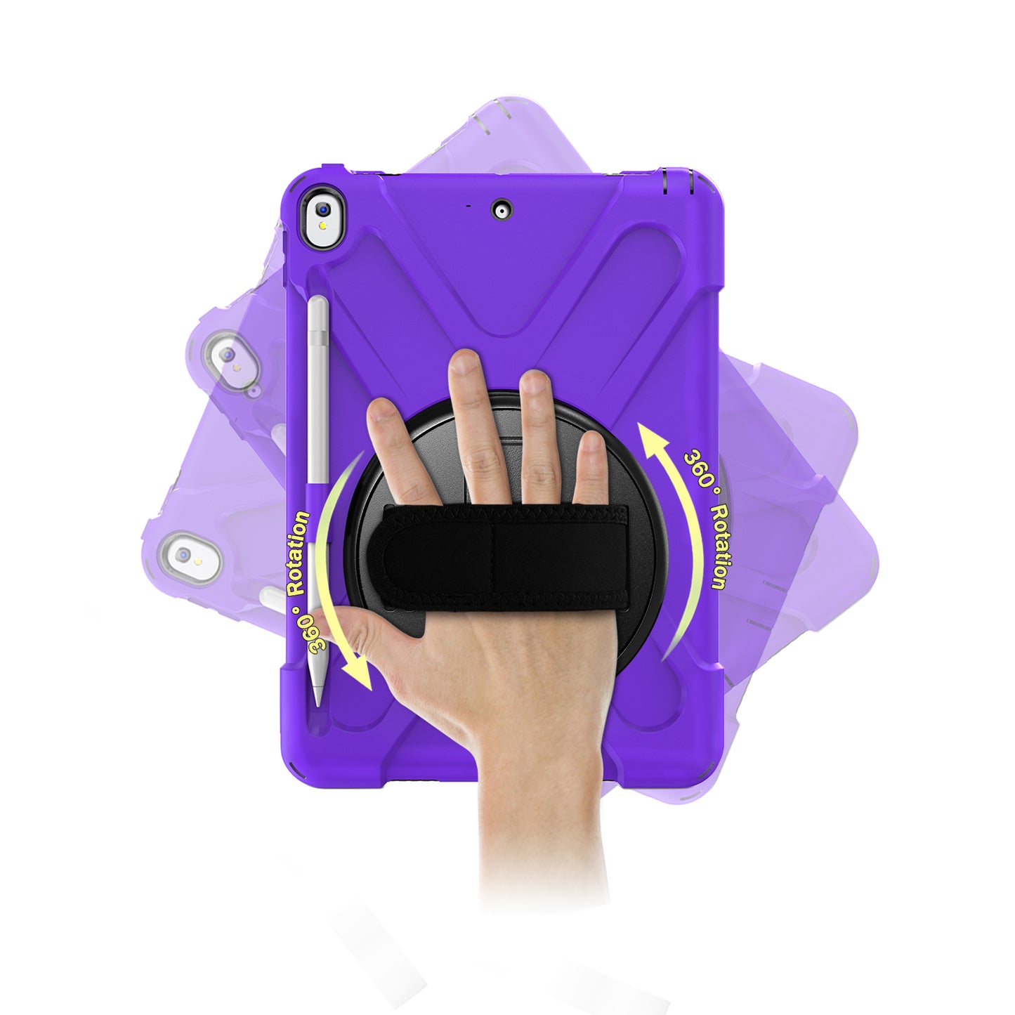 For iPad Air 10.5 inch (2019) [X-Shape] PC + TPU Combo 360 Degree Swivel Kickstand Case with Hand Strap and Shoulder Strap