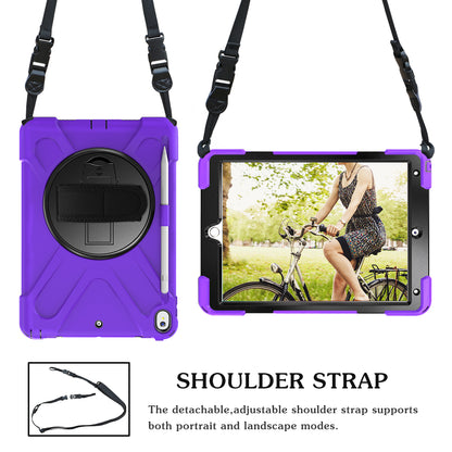 For iPad Air 10.5 inch (2019) [X-Shape] PC + TPU Combo 360 Degree Swivel Kickstand Case with Hand Strap and Shoulder Strap