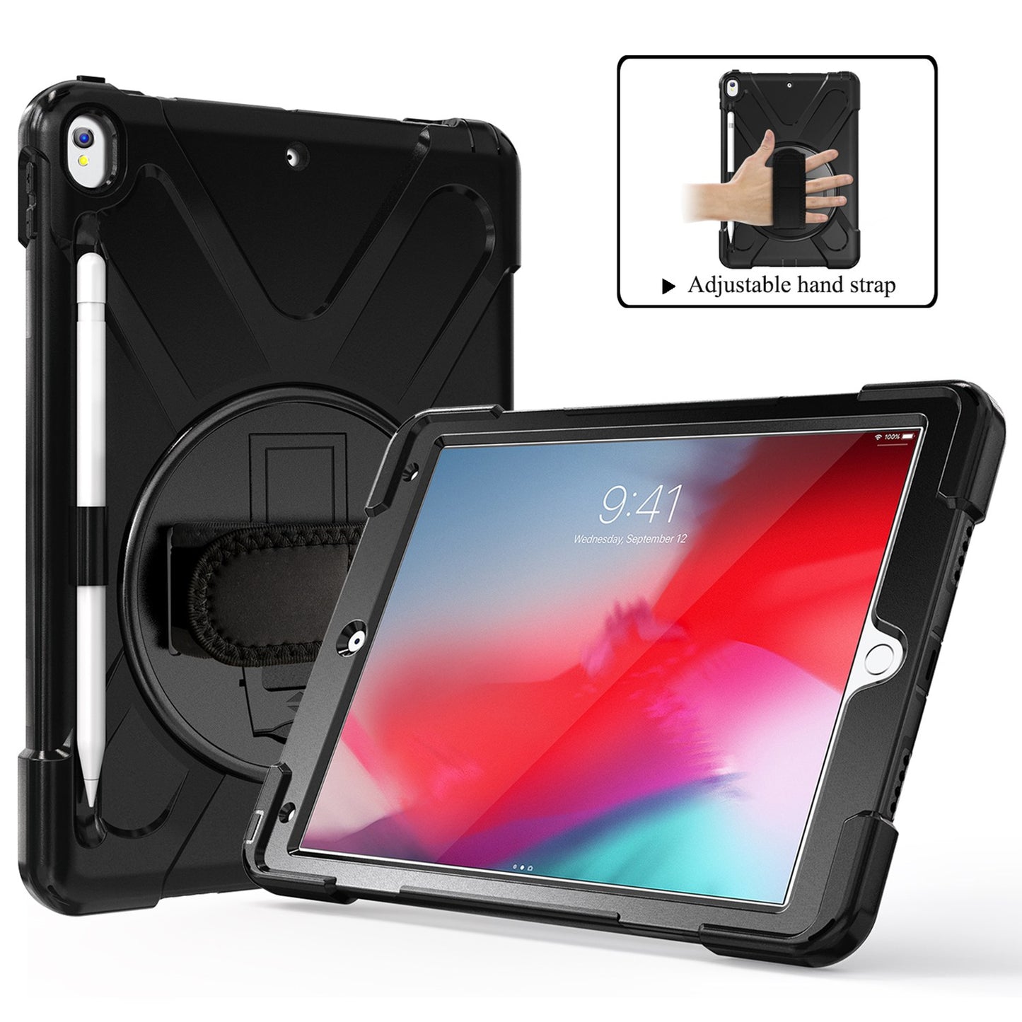[X-Shape] PC + TPU 360-degree Swivel Kickstand Case with Hand Strap for iPad Air 10.5 inch (2019) / Pro 10.5-inch (2017)