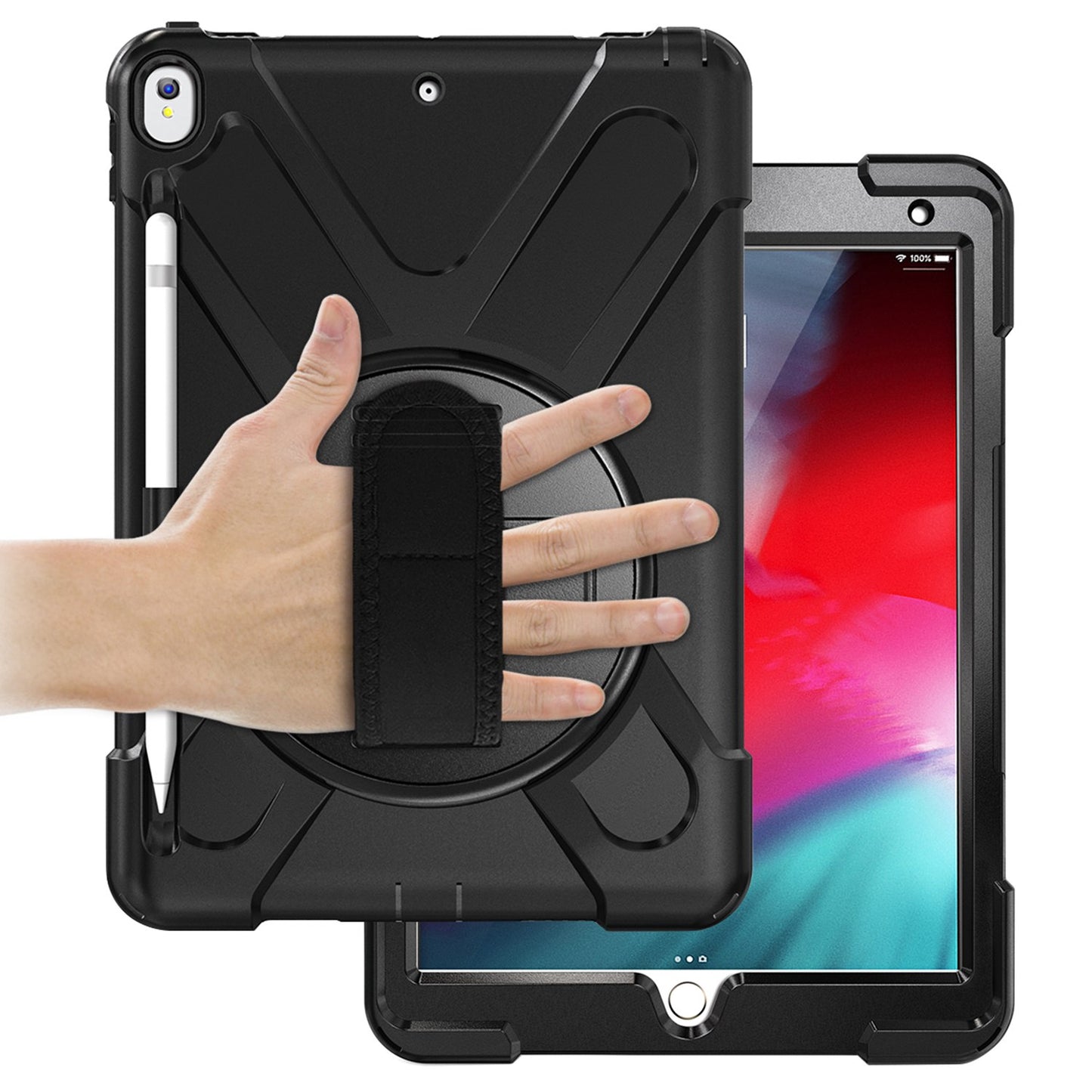 [X-Shape] PC + TPU 360-degree Swivel Kickstand Case with Hand Strap for iPad Air 10.5 inch (2019) / Pro 10.5-inch (2017)