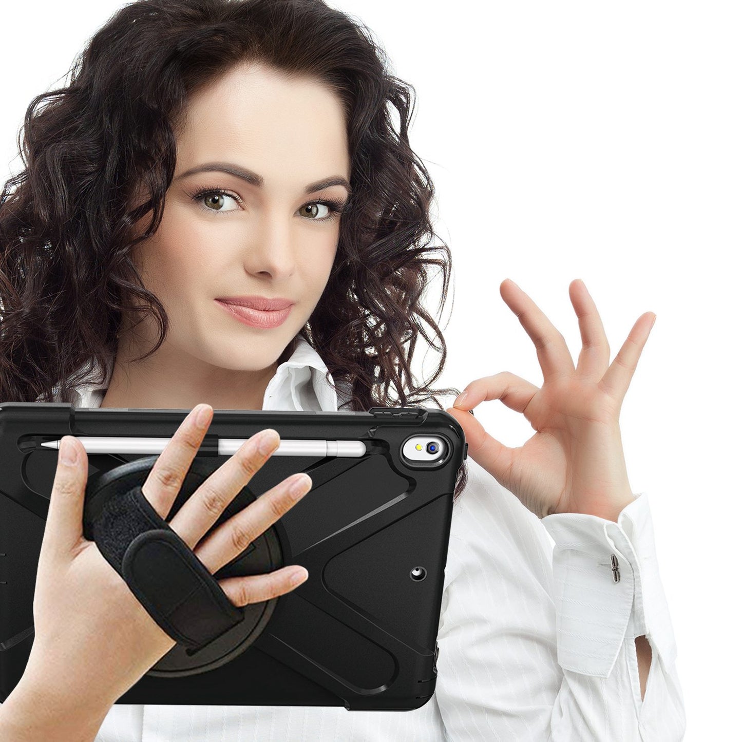 [X-Shape] PC + TPU 360-degree Swivel Kickstand Case with Hand Strap for iPad Air 10.5 inch (2019) / Pro 10.5-inch (2017)